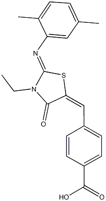 4-({2-[(2,5-dimethylphenyl)imino]-3-ethyl-4-oxo-1,3-thiazolidin-5-ylidene}methyl)benzoic acid Struktur