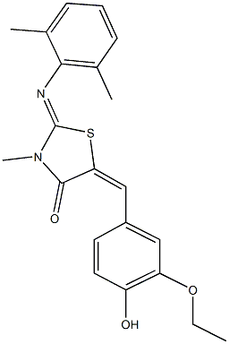 2-[(2,6-dimethylphenyl)imino]-5-(3-ethoxy-4-hydroxybenzylidene)-3-methyl-1,3-thiazolidin-4-one Struktur