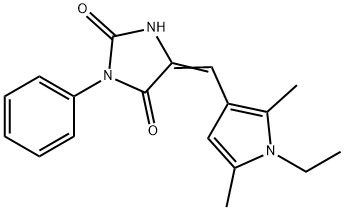 5-[(1-ethyl-2,5-dimethyl-1H-pyrrol-3-yl)methylene]-3-phenylimidazolidine-2,4-dione Struktur