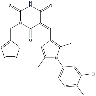 5-{[1-(3-chloro-4-methylphenyl)-2,5-dimethyl-1H-pyrrol-3-yl]methylene}-1-(2-furylmethyl)-2-thioxodihydropyrimidine-4,6(1H,5H)-dione Struktur