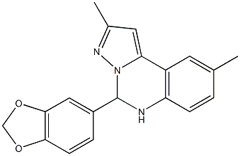 5-(1,3-benzodioxol-5-yl)-2,9-dimethyl-5,6-dihydropyrazolo[1,5-c]quinazoline Struktur