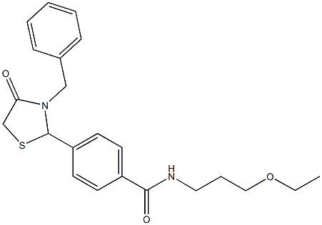 4-(3-benzyl-4-oxo-1,3-thiazolidin-2-yl)-N-(3-ethoxypropyl)benzamide Struktur