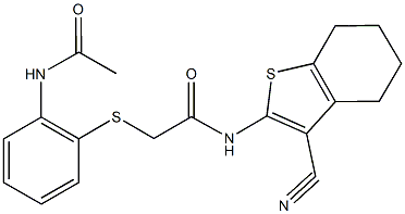 2-{[2-(acetylamino)phenyl]sulfanyl}-N-(3-cyano-4,5,6,7-tetrahydro-1-benzothien-2-yl)acetamide Struktur