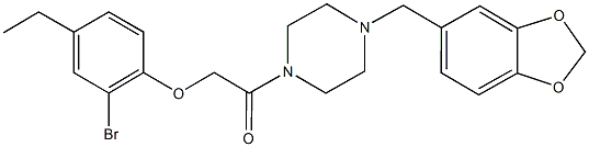 2-[4-(1,3-benzodioxol-5-ylmethyl)-1-piperazinyl]-2-oxoethyl 2-bromo-4-ethylphenyl ether Struktur