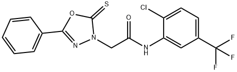 N-[2-chloro-5-(trifluoromethyl)phenyl]-2-(5-phenyl-2-thioxo-1,3,4-oxadiazol-3(2H)-yl)acetamide Struktur