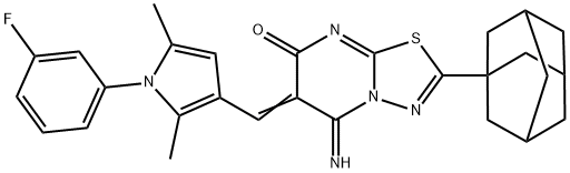 2-(1-adamantyl)-6-{[1-(3-fluorophenyl)-2,5-dimethyl-1H-pyrrol-3-yl]methylene}-5-imino-5,6-dihydro-7H-[1,3,4]thiadiazolo[3,2-a]pyrimidin-7-one Struktur