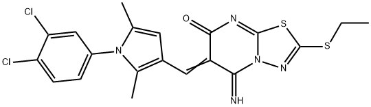 6-{[1-(3,4-dichlorophenyl)-2,5-dimethyl-1H-pyrrol-3-yl]methylene}-2-(ethylsulfanyl)-5-imino-5,6-dihydro-7H-[1,3,4]thiadiazolo[3,2-a]pyrimidin-7-one Struktur