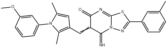 5-imino-6-{[1-(3-methoxyphenyl)-2,5-dimethyl-1H-pyrrol-3-yl]methylene}-2-(3-methylphenyl)-5,6-dihydro-7H-[1,3,4]thiadiazolo[3,2-a]pyrimidin-7-one Struktur