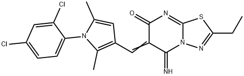 6-{[1-(2,4-dichlorophenyl)-2,5-dimethyl-1H-pyrrol-3-yl]methylene}-2-ethyl-5-imino-5,6-dihydro-7H-[1,3,4]thiadiazolo[3,2-a]pyrimidin-7-one Struktur