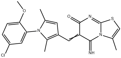 6-{[1-(5-chloro-2-methoxyphenyl)-2,5-dimethyl-1H-pyrrol-3-yl]methylene}-5-imino-3-methyl-5,6-dihydro-7H-[1,3]thiazolo[3,2-a]pyrimidin-7-one Struktur