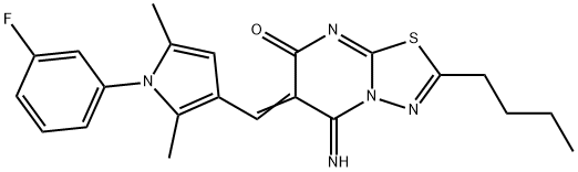 2-butyl-6-{[1-(3-fluorophenyl)-2,5-dimethyl-1H-pyrrol-3-yl]methylene}-5-imino-5,6-dihydro-7H-[1,3,4]thiadiazolo[3,2-a]pyrimidin-7-one Struktur