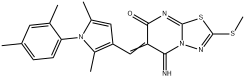 6-{[1-(2,4-dimethylphenyl)-2,5-dimethyl-1H-pyrrol-3-yl]methylene}-5-imino-2-(methylsulfanyl)-5,6-dihydro-7H-[1,3,4]thiadiazolo[3,2-a]pyrimidin-7-one Struktur