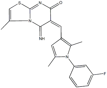 6-{[1-(3-fluorophenyl)-2,5-dimethyl-1H-pyrrol-3-yl]methylene}-5-imino-3-methyl-5,6-dihydro-7H-[1,3]thiazolo[3,2-a]pyrimidin-7-one Struktur