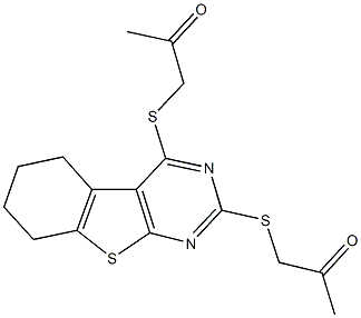 1-({2-[(2-oxopropyl)sulfanyl]-5,6,7,8-tetrahydro[1]benzothieno[2,3-d]pyrimidin-4-yl}sulfanyl)acetone Struktur