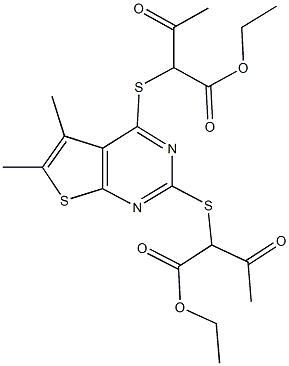 ethyl 2-[(2-{[1-(ethoxycarbonyl)-2-oxopropyl]sulfanyl}-5,6-dimethylthieno[2,3-d]pyrimidin-4-yl)sulfanyl]-3-oxobutanoate Struktur