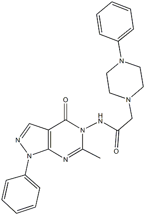 N-(6-methyl-4-oxo-1-phenyl-1,4-dihydro-5H-pyrazolo[3,4-d]pyrimidin-5-yl)-2-(4-phenyl-1-piperazinyl)acetamide Struktur