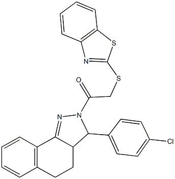 1,3-benzothiazol-2-yl 2-[3-(4-chlorophenyl)-3,3a,4,5-tetrahydro-2H-benzo[g]indazol-2-yl]-2-oxoethyl sulfide Struktur