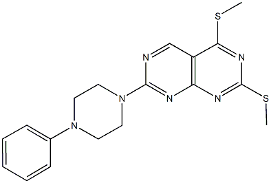 2,4-bis(methylsulfanyl)-7-(4-phenyl-1-piperazinyl)pyrimido[4,5-d]pyrimidine Struktur