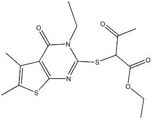 ethyl 2-[(3-ethyl-5,6-dimethyl-4-oxo-3,4-dihydrothieno[2,3-d]pyrimidin-2-yl)sulfanyl]-3-oxobutanoate Struktur