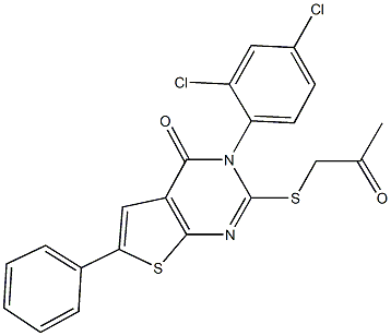 3-(2,4-dichlorophenyl)-2-[(2-oxopropyl)sulfanyl]-6-phenylthieno[2,3-d]pyrimidin-4(3H)-one Struktur