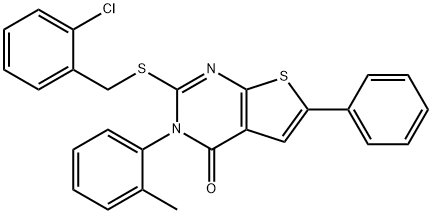 2-[(2-chlorobenzyl)sulfanyl]-3-(2-methylphenyl)-6-phenylthieno[2,3-d]pyrimidin-4(3H)-one Struktur