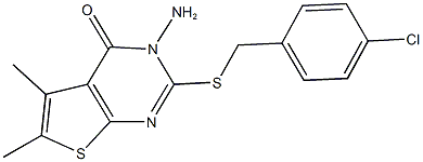 3-amino-2-[(4-chlorobenzyl)sulfanyl]-5,6-dimethylthieno[2,3-d]pyrimidin-4(3H)-one Struktur