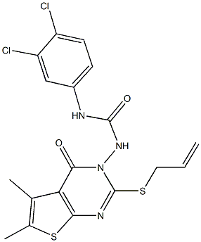 N-(2-(allylsulfanyl)-5,6-dimethyl-4-oxothieno[2,3-d]pyrimidin-3(4H)-yl)-N'-(3,4-dichlorophenyl)urea Struktur