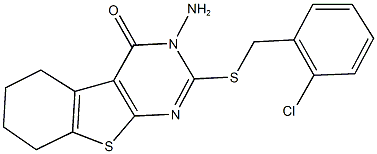 3-amino-2-[(2-chlorobenzyl)sulfanyl]-5,6,7,8-tetrahydro[1]benzothieno[2,3-d]pyrimidin-4(3H)-one Struktur