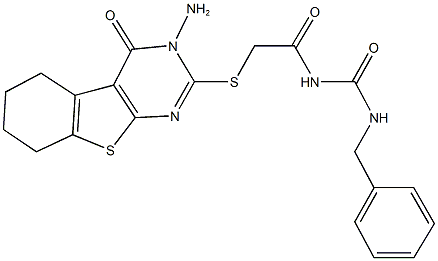 N-{[(3-amino-4-oxo-3,4,5,6,7,8-hexahydro[1]benzothieno[2,3-d]pyrimidin-2-yl)sulfanyl]acetyl}-N'-benzylurea Struktur