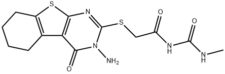 N-{[(3-amino-4-oxo-3,4,5,6,7,8-hexahydro[1]benzothieno[2,3-d]pyrimidin-2-yl)sulfanyl]acetyl}-N'-methylurea Struktur