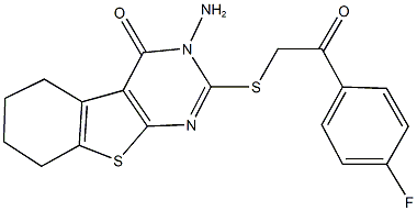 3-amino-2-{[2-(4-fluorophenyl)-2-oxoethyl]sulfanyl}-5,6,7,8-tetrahydro[1]benzothieno[2,3-d]pyrimidin-4(3H)-one Struktur