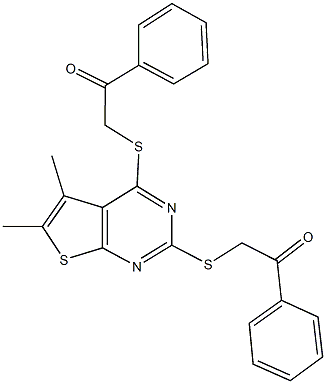 2-({5,6-dimethyl-2-[(2-oxo-2-phenylethyl)sulfanyl]thieno[2,3-d]pyrimidin-4-yl}sulfanyl)-1-phenylethanone Struktur