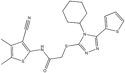 N-(3-cyano-4,5-dimethyl-2-thienyl)-2-{[4-cyclohexyl-5-(2-thienyl)-4H-1,2,4-triazol-3-yl]sulfanyl}acetamide Struktur