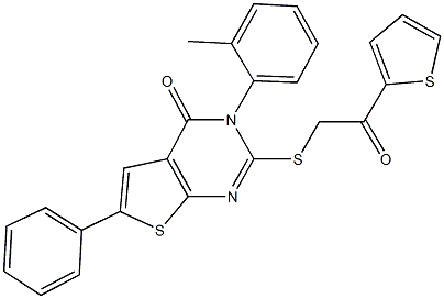 3-(2-methylphenyl)-2-{[2-oxo-2-(2-thienyl)ethyl]sulfanyl}-6-phenylthieno[2,3-d]pyrimidin-4(3H)-one Struktur