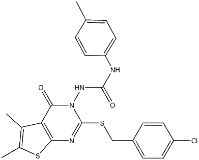 N-(2-[(4-chlorobenzyl)sulfanyl]-5,6-dimethyl-4-oxothieno[2,3-d]pyrimidin-3(4H)-yl)-N'-(4-methylphenyl)urea Struktur