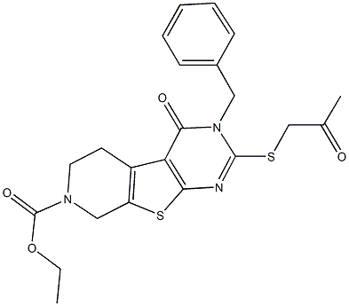 ethyl 3-benzyl-4-oxo-2-[(2-oxopropyl)sulfanyl]-3,5,6,8-tetrahydropyrido[4',3':4,5]thieno[2,3-d]pyrimidine-7(4H)-carboxylate Struktur