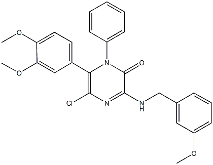 5-chloro-6-(3,4-dimethoxyphenyl)-3-[(3-methoxybenzyl)amino]-1-phenyl-2(1H)-pyrazinone Struktur