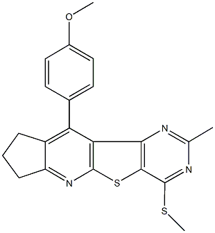 methyl 4-[2-methyl-4-(methylsulfanyl)-8,9-dihydro-7H-cyclopenta[5',6']pyrido[3',2':4,5]thieno[3,2-d]pyrimidin-10-yl]phenyl ether Struktur