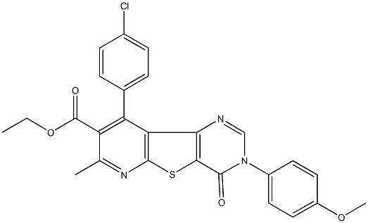 ethyl 9-(4-chlorophenyl)-3-(4-methoxyphenyl)-7-methyl-4-oxo-3,4-dihydropyrido[3',2':4,5]thieno[3,2-d]pyrimidine-8-carboxylate Struktur