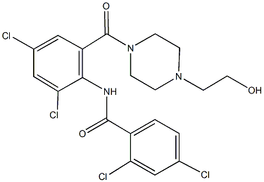 2,4-dichloro-N-(2,4-dichloro-6-{[4-(2-hydroxyethyl)-1-piperazinyl]carbonyl}phenyl)benzamide Struktur