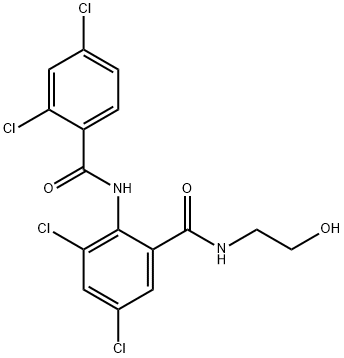 3,5-dichloro-2-[(2,4-dichlorobenzoyl)amino]-N-(2-hydroxyethyl)benzamide Struktur