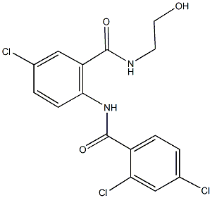 2,4-dichloro-N-(4-chloro-2-{[(2-hydroxyethyl)amino]carbonyl}phenyl)benzamide Struktur