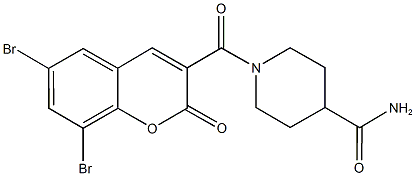 1-[(6,8-dibromo-2-oxo-2H-chromen-3-yl)carbonyl]-4-piperidinecarboxamide Struktur