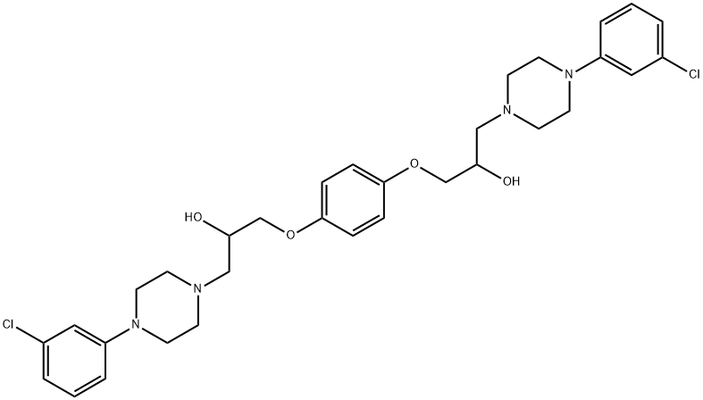 1-[4-(3-chlorophenyl)-1-piperazinyl]-3-(4-{3-[4-(3-chlorophenyl)-1-piperazinyl]-2-hydroxypropoxy}phenoxy)-2-propanol Struktur