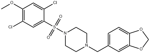 4-{[4-(1,3-benzodioxol-5-ylmethyl)-1-piperazinyl]sulfonyl}-2,5-dichlorophenyl methyl ether Struktur