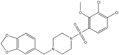 6-{[4-(1,3-benzodioxol-5-ylmethyl)-1-piperazinyl]sulfonyl}-2,3-dichlorophenyl methyl ether Struktur