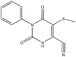 5-(methylsulfanyl)-2,6-dioxo-1-phenyl-1,2,3,6-tetrahydro-4-pyrimidinecarbonitrile Struktur