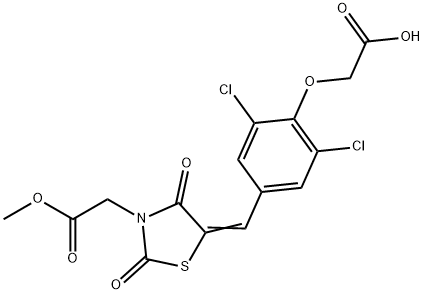 (2,6-dichloro-4-{[3-(2-methoxy-2-oxoethyl)-2,4-dioxo-1,3-thiazolidin-5-ylidene]methyl}phenoxy)acetic acid Struktur