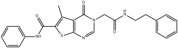 5-methyl-4-oxo-3-{2-oxo-2-[(2-phenylethyl)amino]ethyl}-N-phenyl-3,4-dihydrothieno[2,3-d]pyrimidine-6-carboxamide Struktur