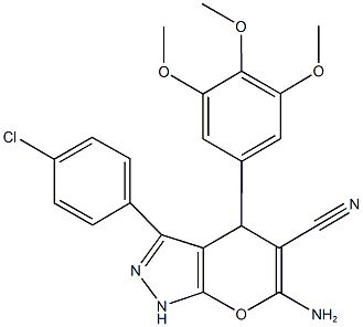 6-amino-3-(4-chlorophenyl)-4-(3,4,5-trimethoxyphenyl)-1,4-dihydropyrano[2,3-c]pyrazole-5-carbonitrile Struktur